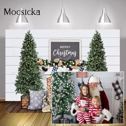 Merry Christmas Photography Backdrop Studio Fireplace Socks Winter Family Party Background Christmas Tree Happy New Year Photo