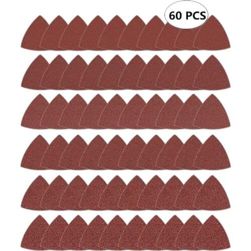 Hot 60pcs Triangular Hook and Loop Triangle-Sandpaper, Fit 3-1/8 Inch Oscillating Multi Tool Sanding Pad, Assorted 40 60 80 100