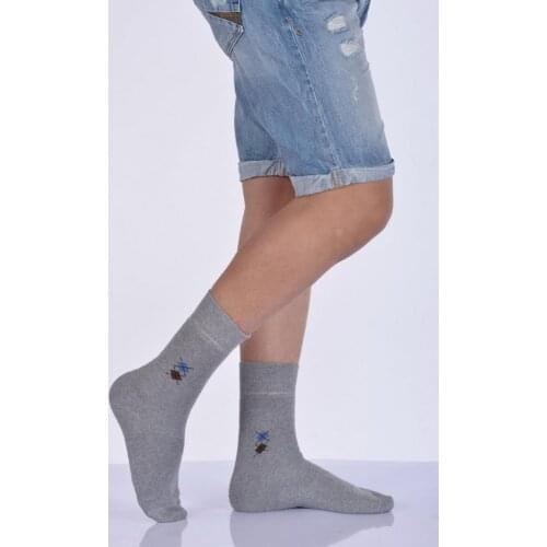 Idilfashion Male Cotton Towel Socket Stocking-Light Gray-E-ART216 (3'LÜ PACKAGE)