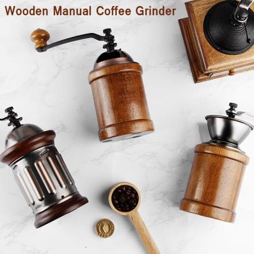 Classical Wooden Manual Coffee Grinder Hand Stainless Steel Retro Coffee Spice Mini Burr Mill With High-quality Ceramic Millston