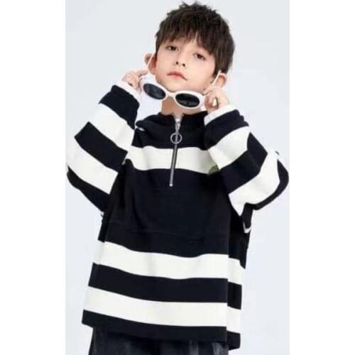 Autumn Stripe Hooded Sweatshirts for Boys Loose Hiphop Style Fashion Girls Tops Clothes Cotton Teens Zipper Children Clothing