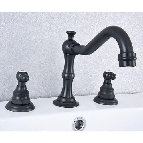 Black Oil Rubbed Brass Two Handle Deck-Mount Three Hole Widespread Bathroom Lavatory Vessel Basin Faucet Sink Mixer Tap dsf540