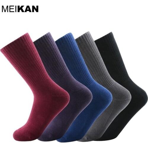 Meikan 5 Pairs Thick Winter Warm Sports Socks Medium Tube Running Jogging Gym Fitness Tennis Wicking Sweat Soft Sock Men Women