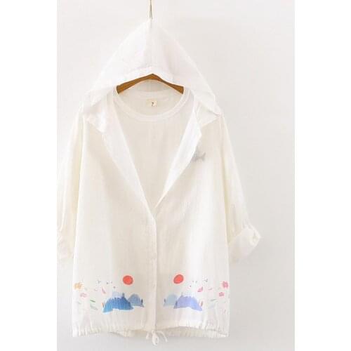 Kawaii Sun Protection Shirts for Teens Girl Japanese Lovely Cartoon Sunscreen Blouse Cardigan Women Summer Thin Hoodie Outerwear