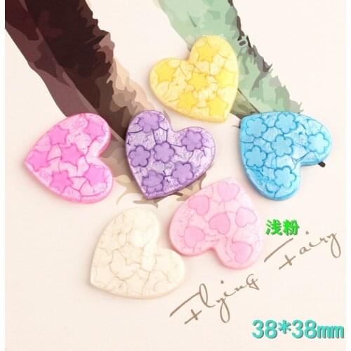 Mini Order Heart Resin Cabochons 38*38mm Plastic Acrylic Floral Flatback DIY jewelry Accessories Material Girl Hair Elastic band