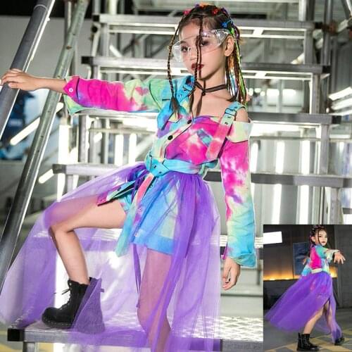 Model Catwalk Stage Costumes For Girls Long Sleeve Jazz Dance Dress for Kids Hip Hop Dancewear Modern Street Dance Clothing