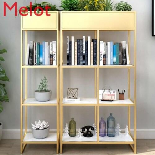 Fashion European Style Simple Wrought Iron Household Storage Rack Black Square Flower Pot Mild Luxury Marble Storage Rack