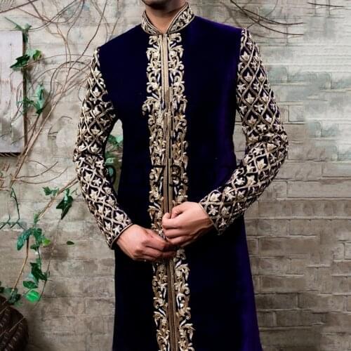 Abaya Man Muslim Fashion Arabic Men Clothes 2021 Jubba Thobe Kaftan Dress Stand Collar Gold Print Modest Islamic Clothing Male