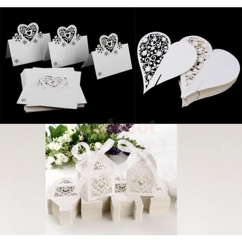 Set of 150pcs Heart Glass Place Cards+Name Cards+Candy Box Wedding Party Favor