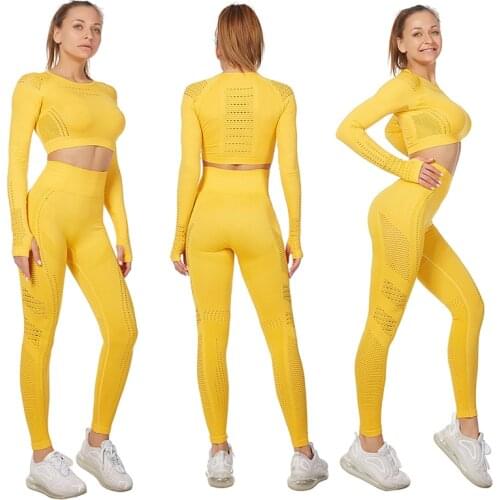 2020 New Womens Fitness T-Shirt Sport Crop Top Long Sleeve Layer Crew Neck Power Stretch Yoga Crop Top Sexy Gym Clothing