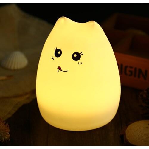 2019 Original LED USB Rechargeable Cute Cat Night Light Colorful Silicone Bedroom Hit Beat Lamp 12 Hours Color Changing Mode