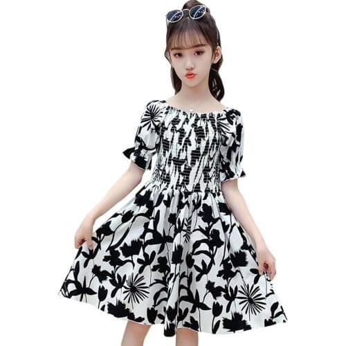Girls Dress Floral Pattern Girls Beach Dresses Summer Dress For Kids Casual Style Childrens Costumes For Girls 6 8 10 12 14