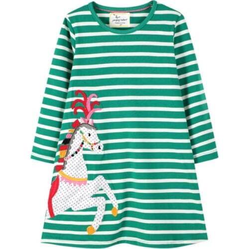 Jumping Meters Stripe Princess Long Sleeve Dress for Autumn Spring Kids Cotton Clothes Kids Girls Dresses