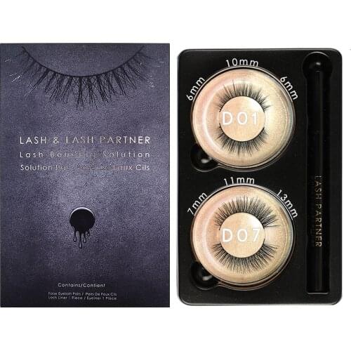 Poptone 2 Pairs Mixed Styles No Magnetics 3D Mink Natural False Silk lashes Set Makeup Liner Self-adhesive Eyelashes Makeup Tool