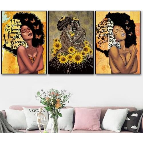 Black Women Couple Poster King and Queen African Pride Sunflower Wall Art Canvas Paintings and Prints Living Room Home Decor