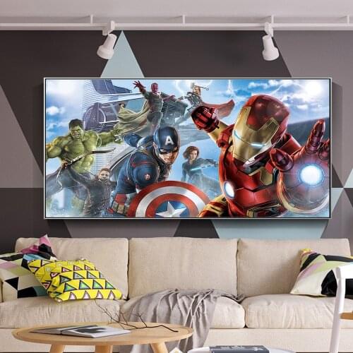 Marvel Movie Superhero Captain America Iron Man Hulk and Black Widow Hawkeye Classic Posters and Prints Wall Art Canvas Painting