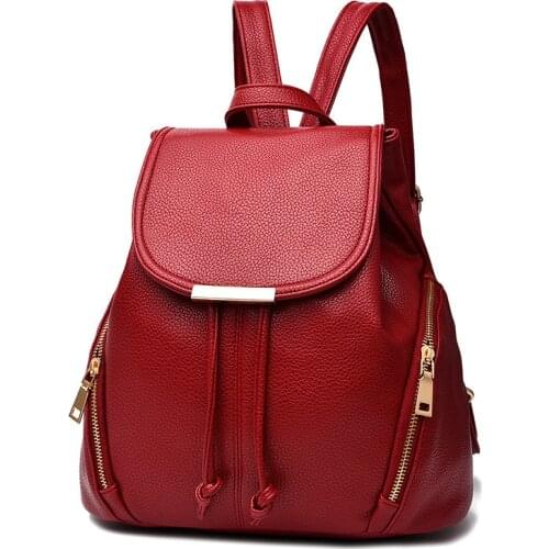 Casual Backpack Female Brand Leather Womens backpack Large Capacity School Bag for Girls Double Zipper Leisure Shoulder Bags