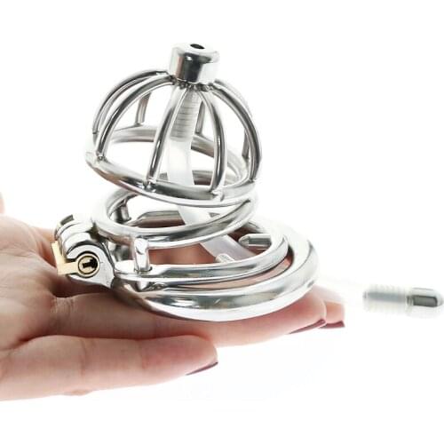 Stop Masturbation Chastity Device Cock Cage With Catheter Erotic Penis Prison Ring Cockring Lockable Cock Rings Sex Toys For Man