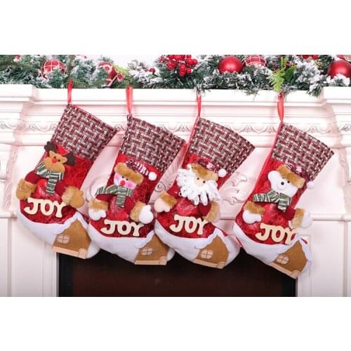 Christmas Stockings 3D Style Santa Snowman Reindeer Bear Character Fireplace Hanging Stockings Home Decor Creative Gift Holders