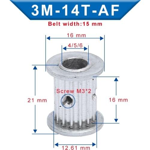 Timing Pulley 3M14T Bore Size 4/5/6 mm Aluminum Material Belt Pulley Slot Width 16 mm Match with 3M-synchronous belt Width 15mm