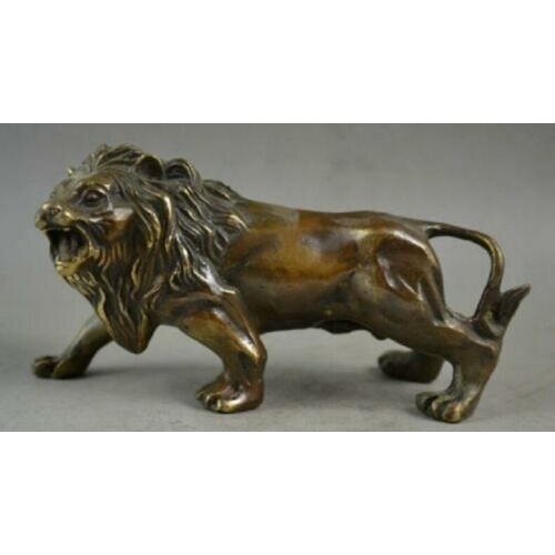 Sculpture&Carving Bronze coffee Fierce Lions Wild Animals Figure Statue