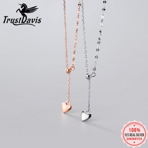 TrustDavis Real 925 Sterling Silver Fashion 2021 Romantic Heart Choker Necklace For Women Wedding Valentines Day Jewelry DB057