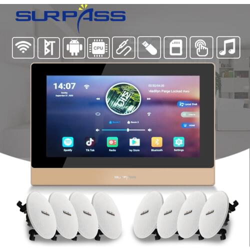 Smart Home Audio Touch Screen Bluetooth WiFi In Wall Amplifier Android 8*15W PA Ceiling Speaker Kit Home Background Music System