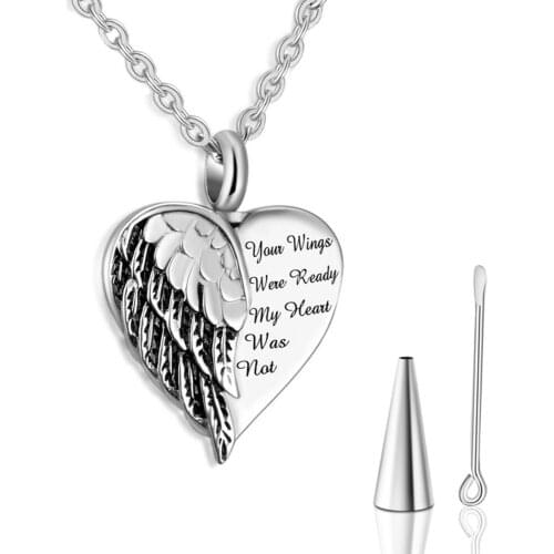 Stainless Steel Urns Your wings were ready my heart was not memorial necklace ashes fashion jewelry keepsake Cremation Pendant