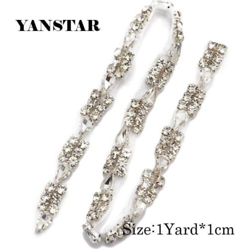 YANSTAR 5Yard Thin Rhinestone Appliques Trim For Bridal Gown Belt Rhinestone Appliques DIY Bridal Gown YS904A
