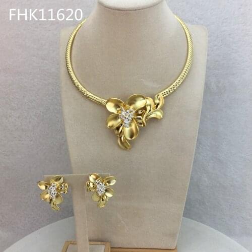 Yuminglai Flower Jewelry Dubai Gold Jewelry Sets for Women Necklace with Earrings FHK11620