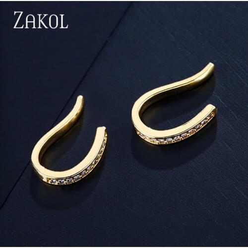 ZAKOL 1 Pcs Simple Cubic Zirconia Micro Pave No Pierced Small Clip Earrings for Women Girl Fashion Ear Cuff Jewelry FSEP2279