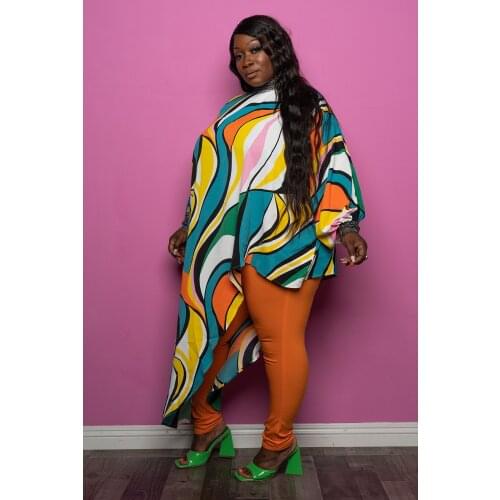 RMSFE 2021 Womens Large Autumn Long Sleeve Round Neck Fashion Printing Asymmetric Long Pullover T-Shirt