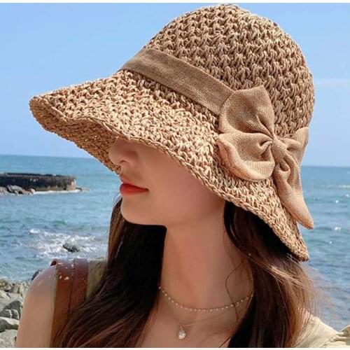 2021 Raffia Womens cap Beach hat womens summer panama straw bags summer straw or wicker cap Bucket hat sun hats bow sun visor