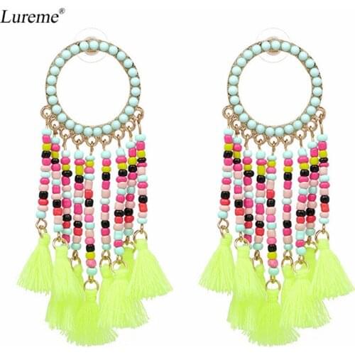 Lureme Bohemia Ethnic Long Beaded Thread Stud Drop Dangle Tassels Earring for Women (er005669)