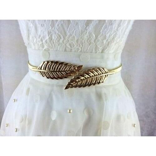 Fashion Metal Golden Silver Leaves Chain Belt Womens Waist Band Elasticity Waist Belt For Dress Skirt Bands Female