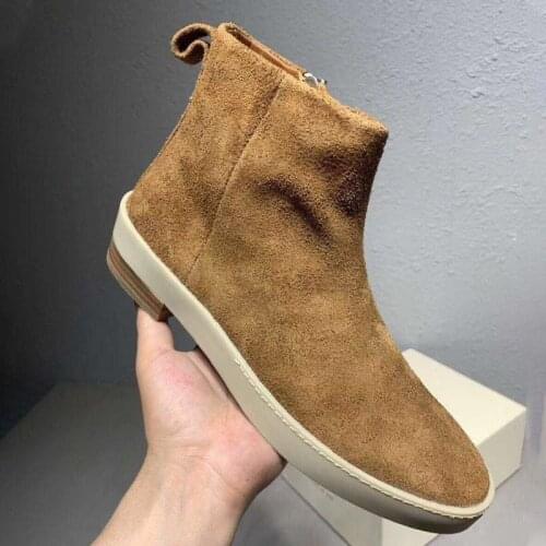 Slip On Snow Boots Pointy Toe Leather Boots Suede Leather Winter Shoes Men (No Box ) 12#20/10d50