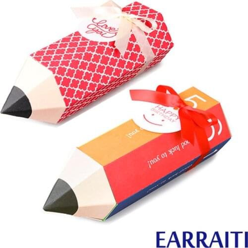 12PCS Paper Gift Box For Wedding Party Kid Birthday Pencil Shape Candy Box Packaging Decoration Castle Pumpkin Halloween Box