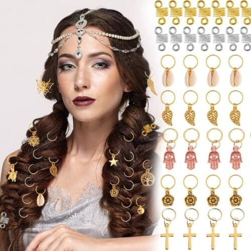120 Pieces Hair Jewelry Alloy Dreadlocks Beads Metal Cuffs Golden Silvers Rings Clips Hair Decoration for Crochet Braid 094B