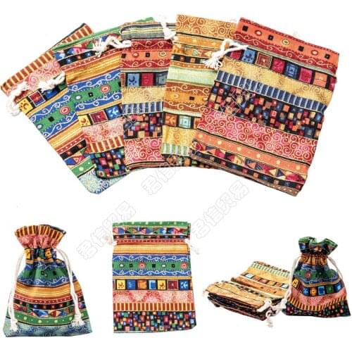 150Pcs Mixed Color Ethnic Style Cloth Packing Pouches Drawstring Bags Rectangle, 17.5x12.5cm