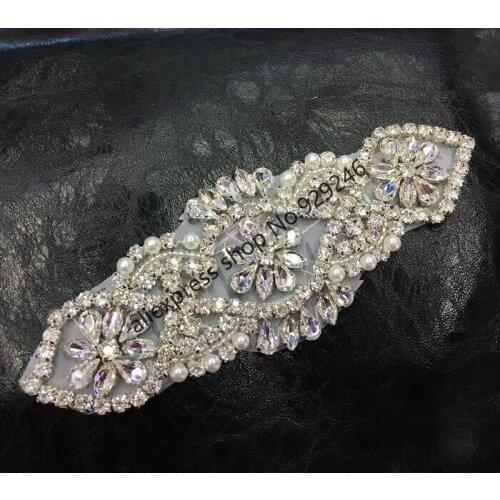 2pcs/lot beautiful short glass crystal rhinestone applique for bridal hair wedding dress decotation fashion garment trimmings