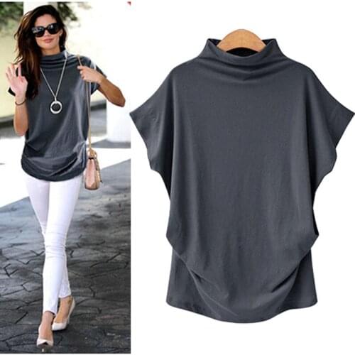 2021 Withered Solid Color T-Shirt Female BritishLooseCasual High Collar Collocation Top Harajuku Plus Size T-Shirt Verano Mujer