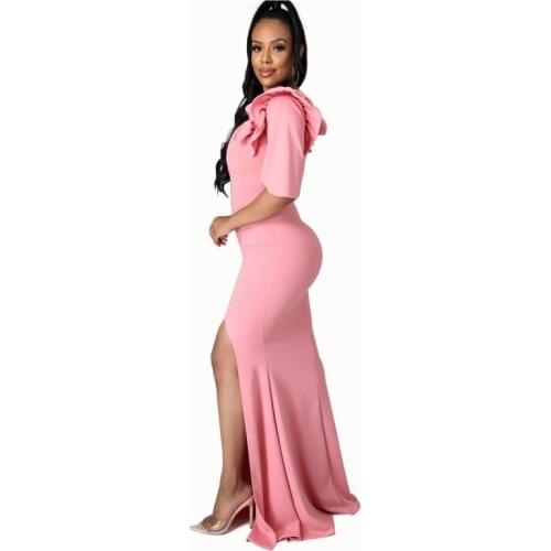 2XL Fork Lotus Leaf Sleeve Dress Sexy Ladies High Waist Slim One-step Skirt Fashion Elegant Slim Party Dress 2021 Summer New