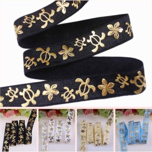 4 Colors 5/8" gold foil turtle fold over elastic metallic foil Tortoise FOE for DIY ties 50 yards/lot welcome custom printed