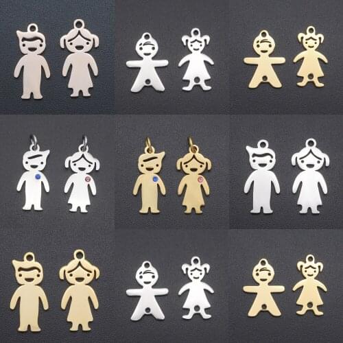 5pcs/lot 100% Stainless Steel Boy Girl Family Charm Pendant Wholesale OEM order accepted Son Charms For Necklace Making