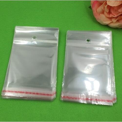 500pcs Transparent OPP Bags With Hanging Hole Packing Plastic Bag Self Adhesive Seal Bag For necklace/jewelry