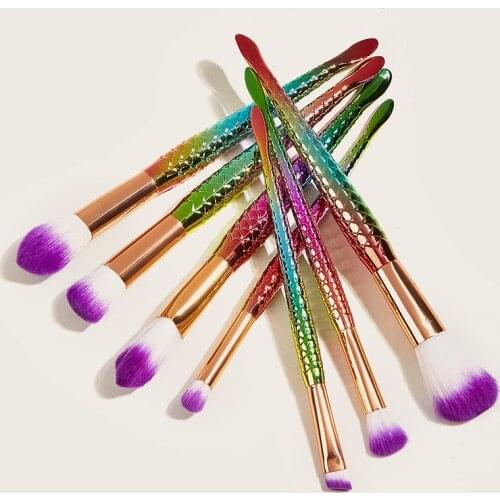 New 7pcs Colorful Makeup Brushes Set Shinny Unicorn Foundation Blending Power Eyeshadow Shinny Handle Cosmetic Make Up Tools
