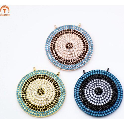 ASA&TESS Micro Pave CZ Round Pendant Beads Metal Copper turquoises double bail pendant For Jewelry Necklace Making findings