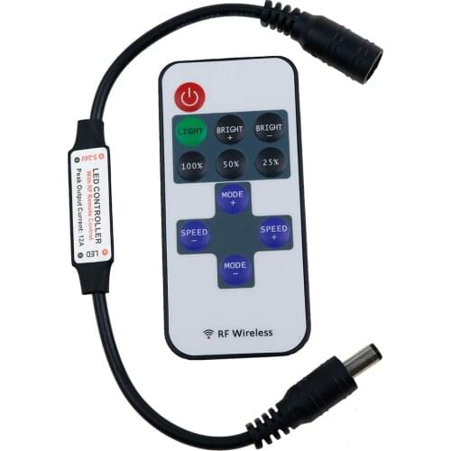 1set Mini RF Wireless Remote BLACK Led Dimmer Controller For Single Color Led Strip Light SMD5630 SMD5050 SMD3528 DC 5V 12V 24V