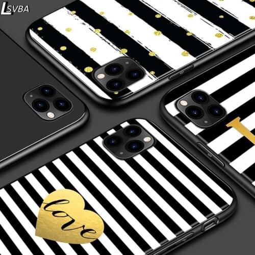Black white Stripe For iPhone 12 Pro Max Mini 11 Pro XS Max X XR 6S 6 7 8 Plus 5S Bright Black Phone Case