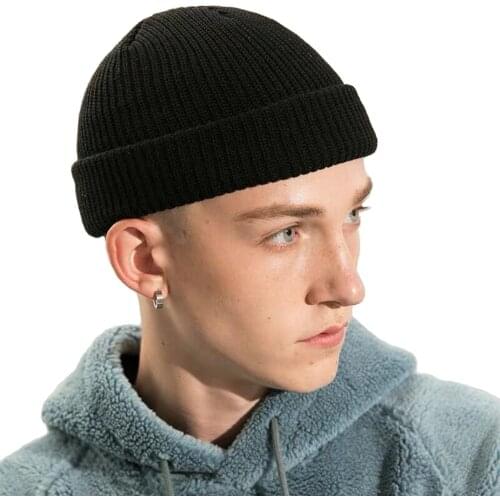 Clape New Fashion Mens Beanie Winter Knit Hat Knitted Skullcap Casual Brimless Hip Hop Hat Short Melon Ribbed Ski Docker Hats